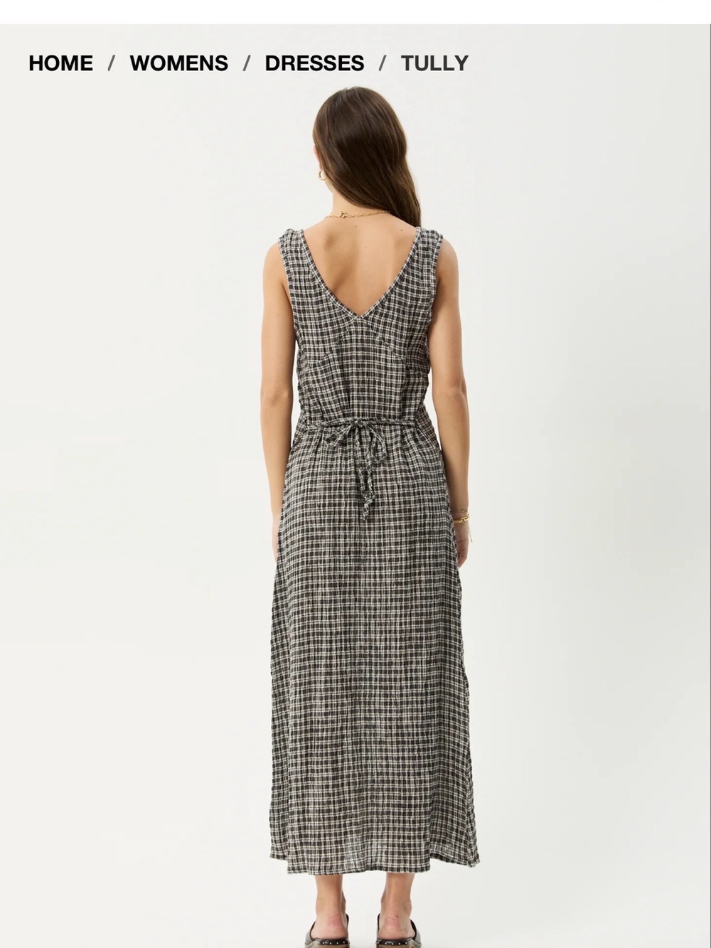 AFENDS Asta Tully Seersucker Maxi Dress, Steel Check, Size Small - Picture 2 of 4